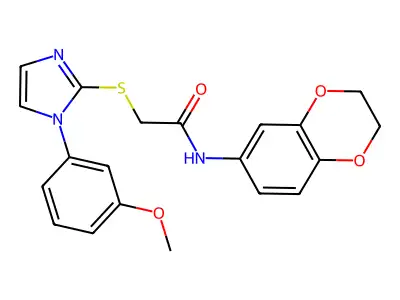 N-(2,3-dihydro-1,4-benzodioxin-6-yl)-2-{[1-(3-methoxyphenyl)-1H-imidazol-2-yl]sulfanyl}acetamide structure