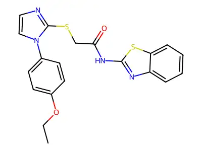 N-(1,3-benzothiazol-2-yl)-2-[1-(4-ethoxyphenyl)imidazol-2-yl]sulfanylacetamide structure