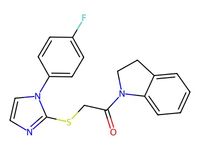 2-((1-(4-fluorophenyl)-1H-imidazol-2-yl)thio)-1-(indolin-1-yl)ethanone structure