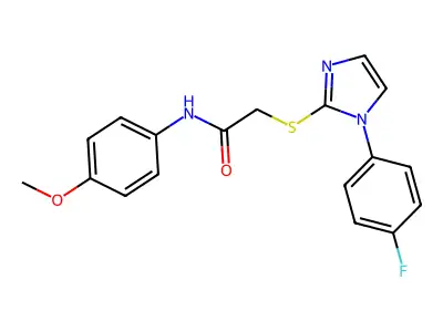 2-[1-(4-fluorophenyl)imidazol-2-yl]sulfanyl-N-(4-methoxyphenyl)acetamide structure