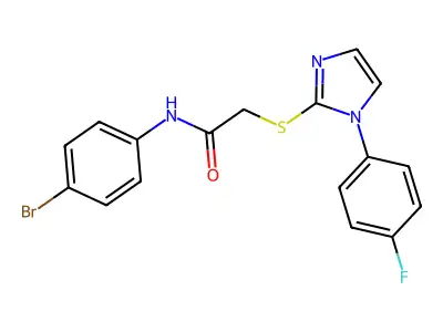 N-(4-bromophenyl)-2-((1-(4-fluorophenyl)-1H-imidazol-2-yl)thio)acetamide structure