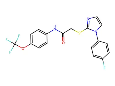 2-((1-(4-fluorophenyl)-1H-imidazol-2-yl)thio)-N-(4-(trifluoromethoxy)phenyl)acetamide structure