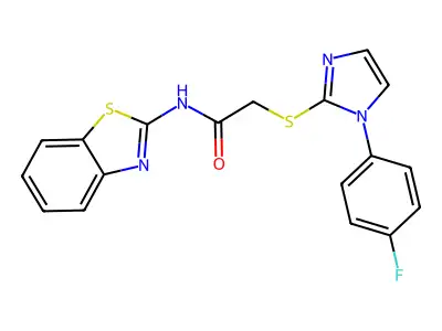 N-(1,3-benzothiazol-2-yl)-2-[1-(4-fluorophenyl)imidazol-2-yl]sulfanylacetamide structure