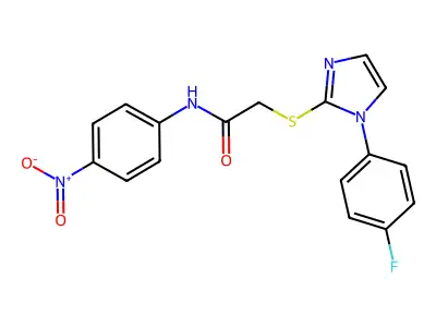 2-((1-(4-fluorophenyl)-1H-imidazol-2-yl)thio)-N-(4-nitrophenyl)acetamide structure