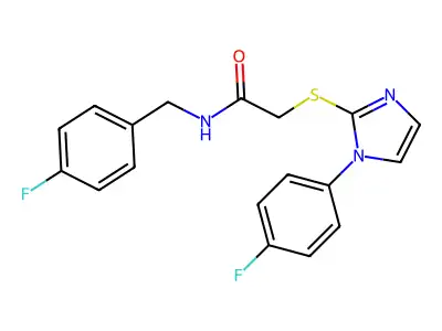 2-[1-(4-fluorophenyl)imidazol-2-yl]sulfanyl-N-[(4-fluorophenyl)methyl]acetamide structure