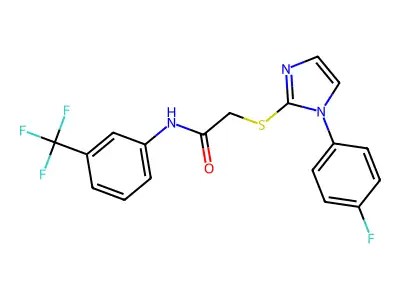 2-{[1-(4-fluorophenyl)-1H-imidazol-2-yl]sulfanyl}-N-[3-(trifluoromethyl)phenyl]acetamide structure