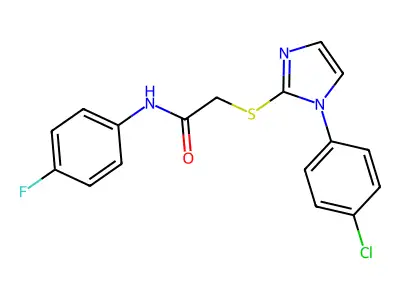 2-[1-(4-chlorophenyl)imidazol-2-yl]sulfanyl-N-(4-fluorophenyl)acetamide structure