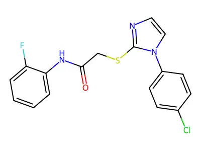 2-[1-(4-chlorophenyl)imidazol-2-yl]sulfanyl-N-(2-fluorophenyl)acetamide structure