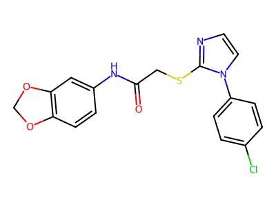 N-(1,3-benzodioxol-5-yl)-2-[1-(4-chlorophenyl)imidazol-2-yl]sulfanylacetamide structure