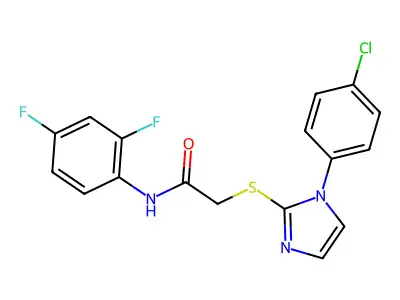 2-[1-(4-chlorophenyl)imidazol-2-yl]sulfanyl-N-(2,4-difluorophenyl)acetamide structure