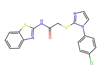 N-(benzo[d]thiazol-2-yl)-2-((1-(4-chlorophenyl)-1H-imidazol-2-yl)thio)acetamide structure
