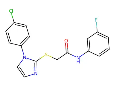 2-[1-(4-chlorophenyl)imidazol-2-yl]sulfanyl-N-(3-fluorophenyl)acetamide structure
