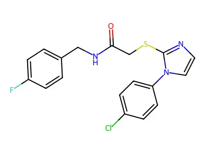 2-[1-(4-chlorophenyl)imidazol-2-yl]sulfanyl-N-[(4-fluorophenyl)methyl]acetamide structure