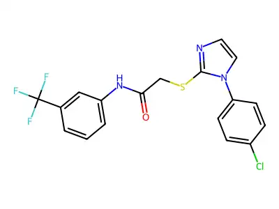 2-{[1-(4-chlorophenyl)-1H-imidazol-2-yl]sulfanyl}-N-[3-(trifluoromethyl)phenyl]acetamide structure