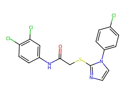 2-[1-(4-chlorophenyl)imidazol-2-yl]sulfanyl-N-(3,4-dichlorophenyl)acetamide structure