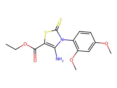 Ethyl 4-amino-3-(2,4-dimethoxyphenyl)-2-sulfanylidene-1,3-thiazole-5-carboxylate structure
