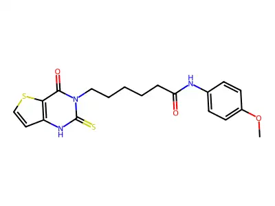 N-(4-methoxyphenyl)-6-{4-oxo-2-sulfanylidene-1H,2H,3H,4H-thieno[3,2-d]pyrimidin-3-yl}hexanamide structure