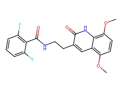 N-[2-(5,8-dimethoxy-2-oxo-1H-quinolin-3-yl)ethyl]-2,6-difluorobenzamide structure
