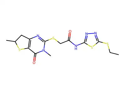 2-({3,6-dimethyl-4-oxo-3H,4H,6H,7H-thieno[3,2-d]pyrimidin-2-yl}sulfanyl)-N-[5-(ethylsulfanyl)-1,3,4-thiadiazol-2-yl]acetamide structure