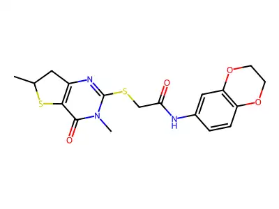 N-(2,3-dihydro-1,4-benzodioxin-6-yl)-2-({3,6-dimethyl-4-oxo-3H,4H,6H,7H-thieno[3,2-d]pyrimidin-2-yl}sulfanyl)acetamide structure