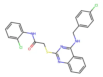 2-((4-((4-chlorobenzyl)amino)quinazolin-2-yl)thio)-N-(2-chlorophenyl)acetamide structure