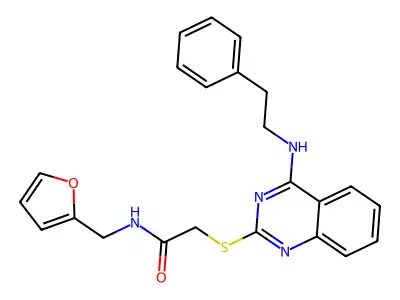 N-(furan-2-ylmethyl)-2-((4-(phenethylamino)quinazolin-2-yl)thio)acetamide structure