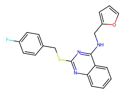 2-[(4-fluorophenyl)methylsulfanyl]-N-(furan-2-ylmethyl)quinazolin-4-amine structure