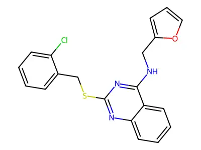 2-[(2-chlorophenyl)methylsulfanyl]-N-(furan-2-ylmethyl)quinazolin-4-amine structure