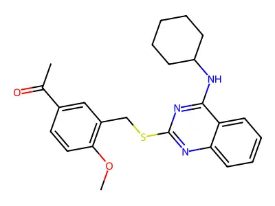 1-[3-({[4-(cyclohexylamino)quinazolin-2-yl]sulfanyl}methyl)-4-methoxyphenyl]ethan-1-one structure