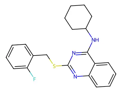 N-cyclohexyl-2-[(2-fluorophenyl)methylsulfanyl]quinazolin-4-amine structure