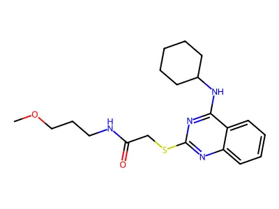 2-((4-(cyclohexylamino)quinazolin-2-yl)thio)-N-(3-methoxypropyl)acetamide structure
