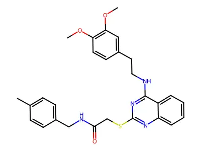 2-[(4-{[2-(3,4-dimethoxyphenyl)ethyl]amino}quinazolin-2-yl)sulfanyl]-N-[(4-methylphenyl)methyl]acetamide structure