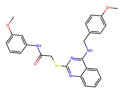 2-((4-((4-methoxybenzyl)amino)quinazolin-2-yl)thio)-N-(3-methoxyphenyl)acetamide structure