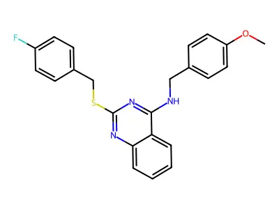 2-[(4-fluorophenyl)methylsulfanyl]-N-[(4-methoxyphenyl)methyl]quinazolin-4-amine structure