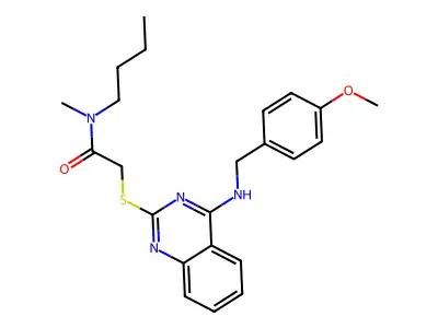 N-butyl-2-((4-((4-methoxybenzyl)amino)quinazolin-2-yl)thio)-N-methylacetamide structure
