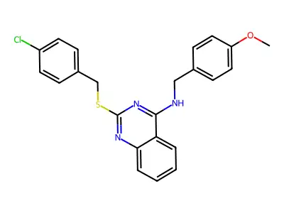2-[(4-chlorophenyl)methylsulfanyl]-N-[(4-methoxyphenyl)methyl]quinazolin-4-amine structure