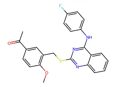 1-{3-[({4-[(4-fluorophenyl)amino]quinazolin-2-yl}sulfanyl)methyl]-4-methoxyphenyl}ethan-1-one structure