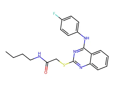 N-butyl-2-[4-(4-fluoroanilino)quinazolin-2-yl]sulfanylacetamide structure