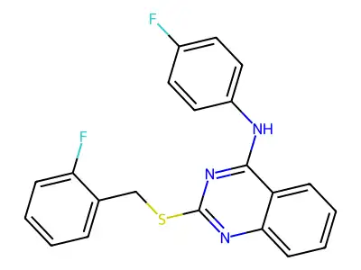 N-(4-fluorophenyl)-2-[(2-fluorophenyl)methylsulfanyl]quinazolin-4-amine structure