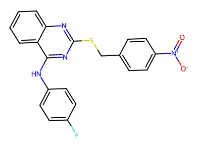 N-(4-fluorophenyl)-2-((4-nitrobenzyl)thio)quinazolin-4-amine structure