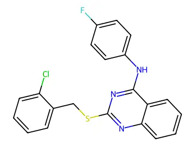 2-[(2-chlorophenyl)methylsulfanyl]-N-(4-fluorophenyl)quinazolin-4-amine structure