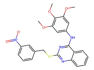 2-[(3-nitrophenyl)methylsulfanyl]-N-(3,4,5-trimethoxyphenyl)quinazolin-4-amine structure