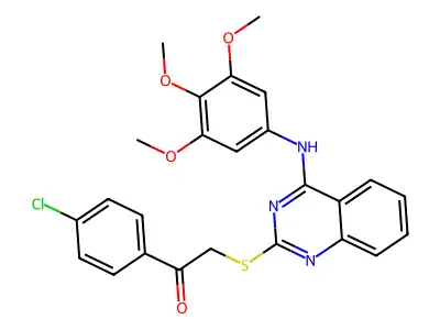 1-(4-chlorophenyl)-2-({4-[(3,4,5-trimethoxyphenyl)amino]quinazolin-2-yl}sulfanyl)ethan-1-one structure