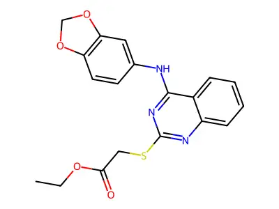 Ethyl 2-[4-(1,3-benzodioxol-5-ylamino)quinazolin-2-yl]sulfanylacetate structure