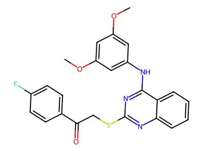 2-[4-(3,5-Dimethoxyanilino)quinazolin-2-yl]sulfanyl-1-(4-fluorophenyl)ethanone structure