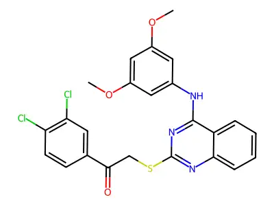 1-(3,4-dichlorophenyl)-2-({4-[(3,5-dimethoxyphenyl)amino]quinazolin-2-yl}sulfanyl)ethan-1-one structure