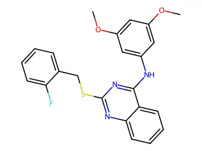 N-(3,5-dimethoxyphenyl)-2-[(2-fluorophenyl)methylsulfanyl]quinazolin-4-amine structure