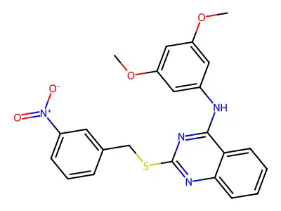 N-(3,5-dimethoxyphenyl)-2-[(3-nitrophenyl)methylsulfanyl]quinazolin-4-amine structure