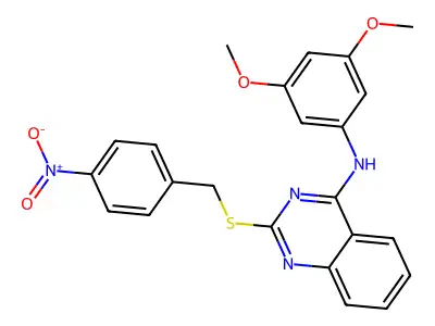 N-(3,5-dimethoxyphenyl)-2-[(4-nitrophenyl)methylsulfanyl]quinazolin-4-amine structure