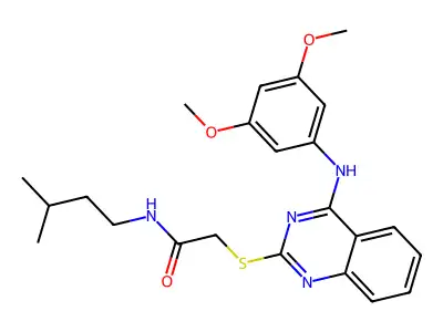 2-((4-((3,5-dimethoxyphenyl)amino)quinazolin-2-yl)thio)-N-isopentylacetamide structure